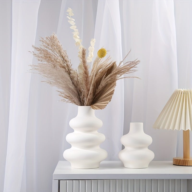 Modern Minimalist Spiral Vase - Durable Plastic Cylindrical Flower Vase with Elegant White Twist Design, Versatile Home & Office Decor Centerpiece for Fresh/C Artificial Flowers, Maintenance-Free Modern Art Decorative Accent