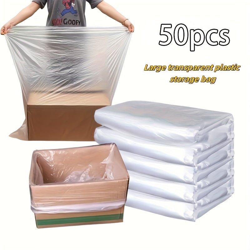50 Large Transparent Plastic Storage Bags - Waterproof and Dustproof Rectangular Clothes, Blankets, Plush Toys, Bedding Organizer, Suitable for Moving, Dormitory, Wardrobe Organization, Secure Seal Design, Clear Viewing