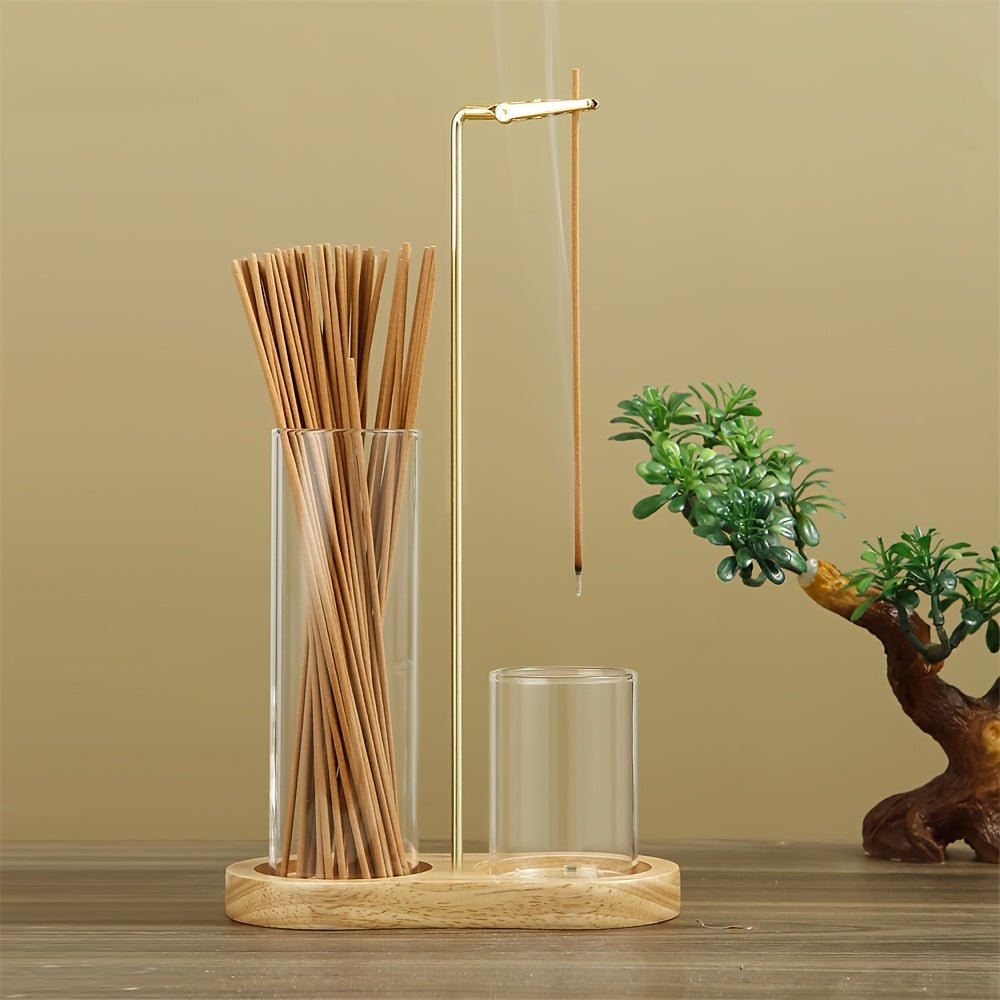 2-in-1 Incense Candle Stand Anti Fly Ash Incense Burner Detachable Glass Ash Plate Incense Candle Storage 2-in-1 Meditation Yoga Incense Furniture Home Ornament (Multi functional Design Creative Gift), Perfect for Thanksgivin