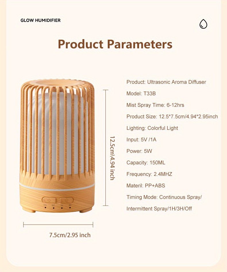 5905.51inch Essential Oil Diffuser & Humidifier with 7-Color Night Light, Usb-Powered Cool Mist for Bedroom, Office, Home - Durable PP Material, Ideal Gift, Office Humidifier, Modern Aesthetic, Sleek Design, Wellness Enthusia