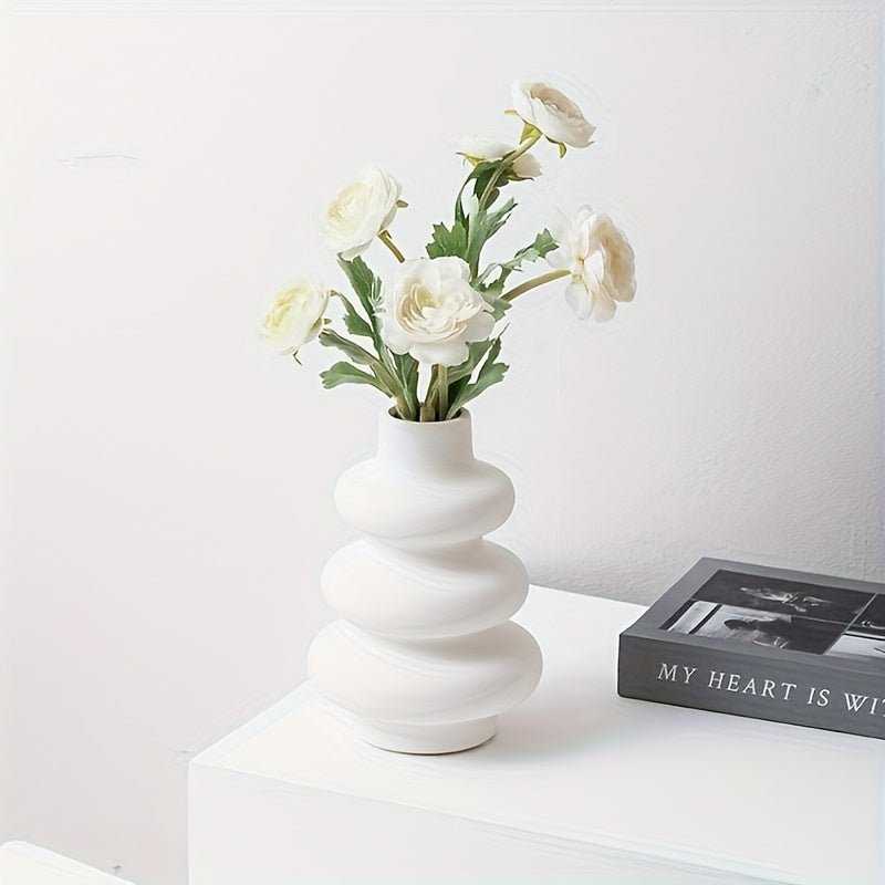 Modern Minimalist Spiral Vase - Durable Plastic Cylindrical Flower Vase with Elegant White Twist Design, Versatile Home & Office Decor Centerpiece for Fresh/C Artificial Flowers, Maintenance-Free Modern Art Decorative Accent