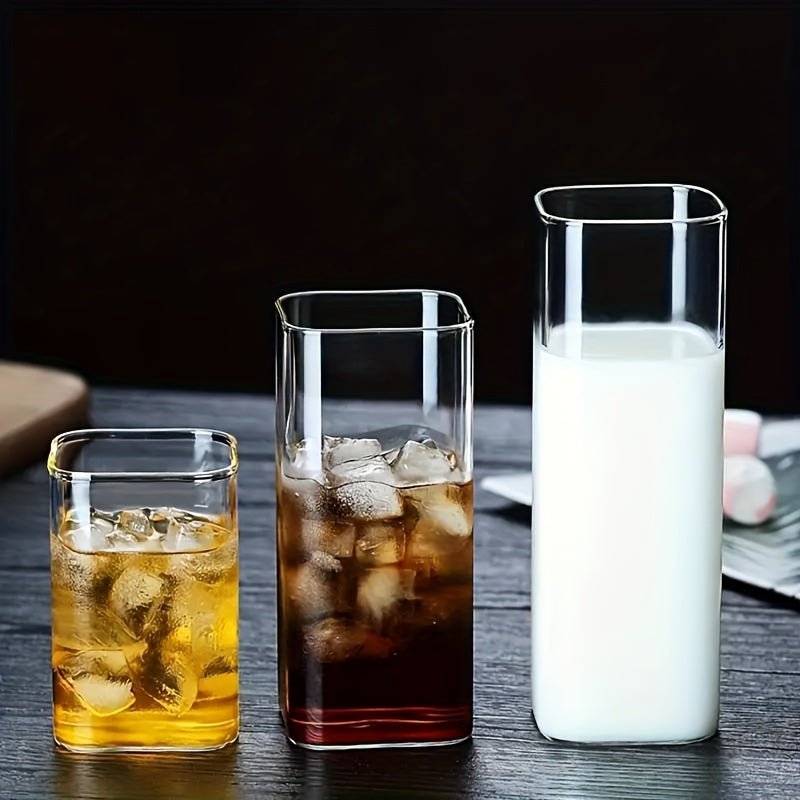 6pc High Borosilicate Glass Tumbler Set, Heat-Resistant, Transparent Multi-Purpose Drinking Glasses for Tea, Beer, Whiskey, Milk, Juice - Square Clear Glassware