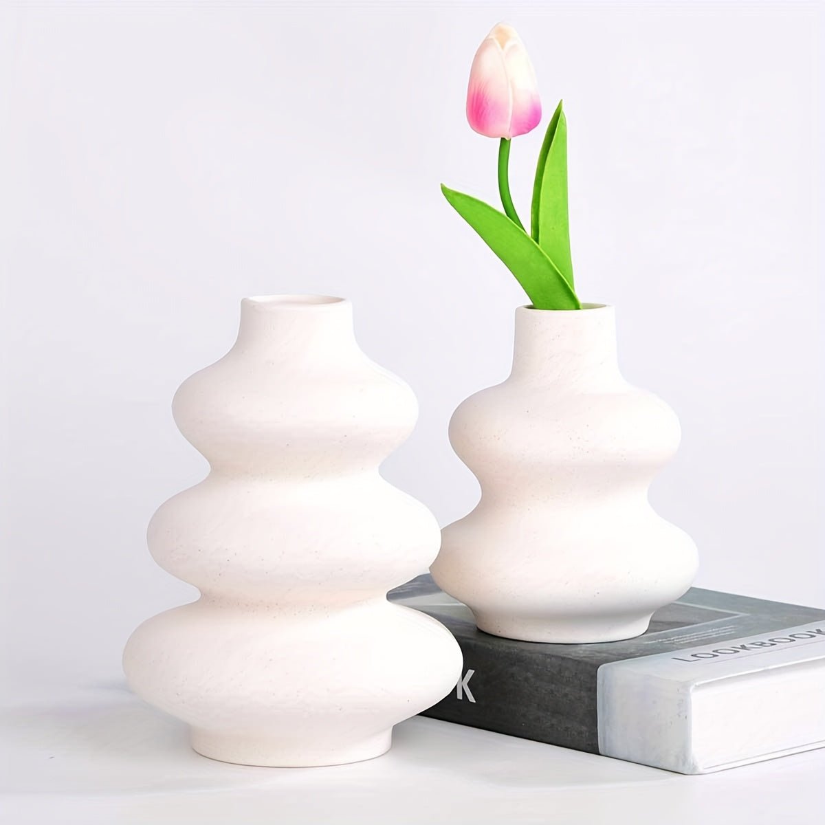 Modern Minimalist Spiral Vase - Durable Plastic Cylindrical Flower Vase with Elegant White Twist Design, Versatile Home & Office Decor Centerpiece for Fresh/C Artificial Flowers, Maintenance-Free Modern Art Decorative Accent