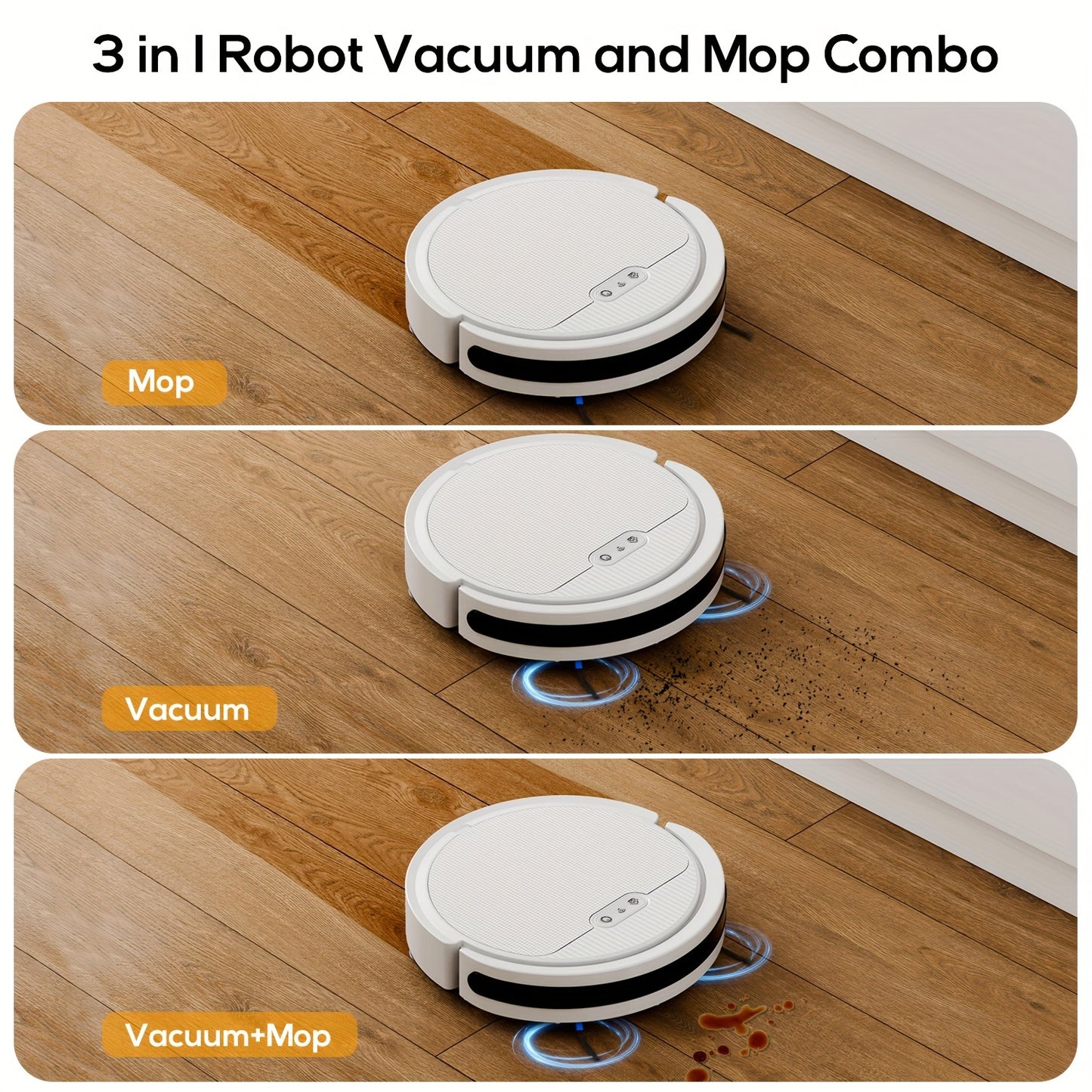 Robotic Vacuum Cleaner And Mop Combo, 5000Pa Strong Suction, Multiple Cleaning Modes, 2in 1 Robot Vacuum Cleaner, APP/Remote/Alexa Voice Control, Automatic Self-Charging, Ideal for Pet Hair, Hard Floor And Low-Pile Carpet, Ro