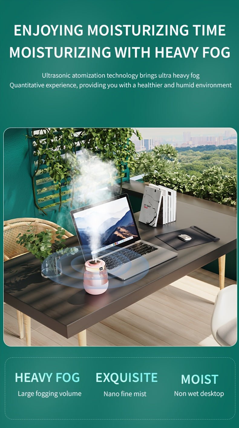 1pc Whisper Quiet Ultrasonic Humidifier with Warm Night Light, Large Capacity USB Portable Tabletop Mist Maker for Bedroom Office, Double Spray, Water Level Display, Key Control, Up to 84.54oz Tank, <10m² Coverage, 10.14oz/h