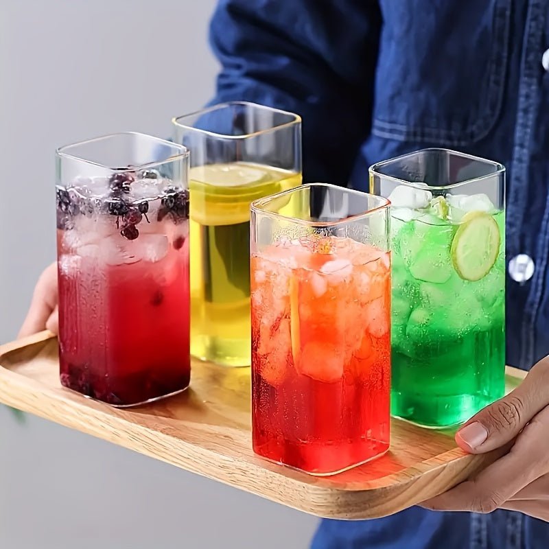 6pc High Borosilicate Glass Tumbler Set, Heat-Resistant, Transparent Multi-Purpose Drinking Glasses for Tea, Beer, Whiskey, Milk, Juice - Square Clear Glassware