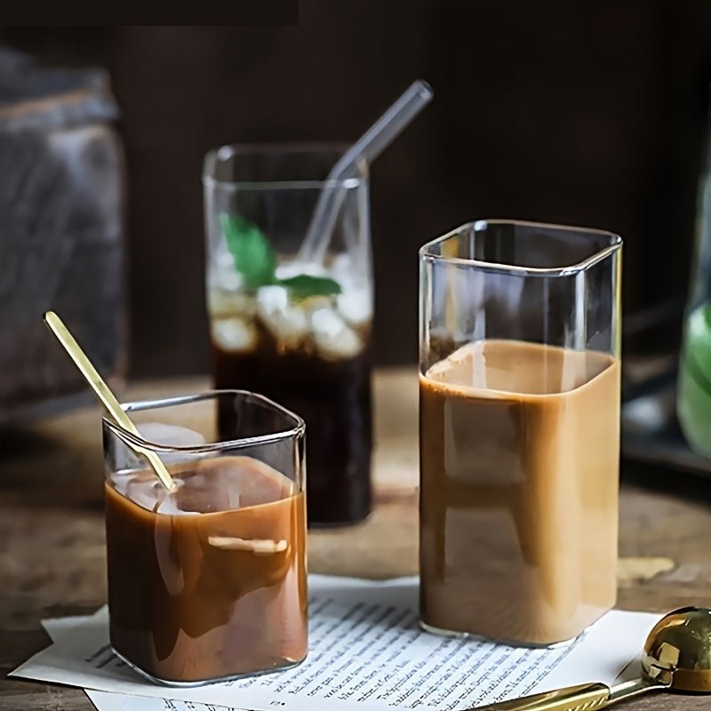 6pc High Borosilicate Glass Tumbler Set, Heat-Resistant, Transparent Multi-Purpose Drinking Glasses for Tea, Beer, Whiskey, Milk, Juice - Square Clear Glassware