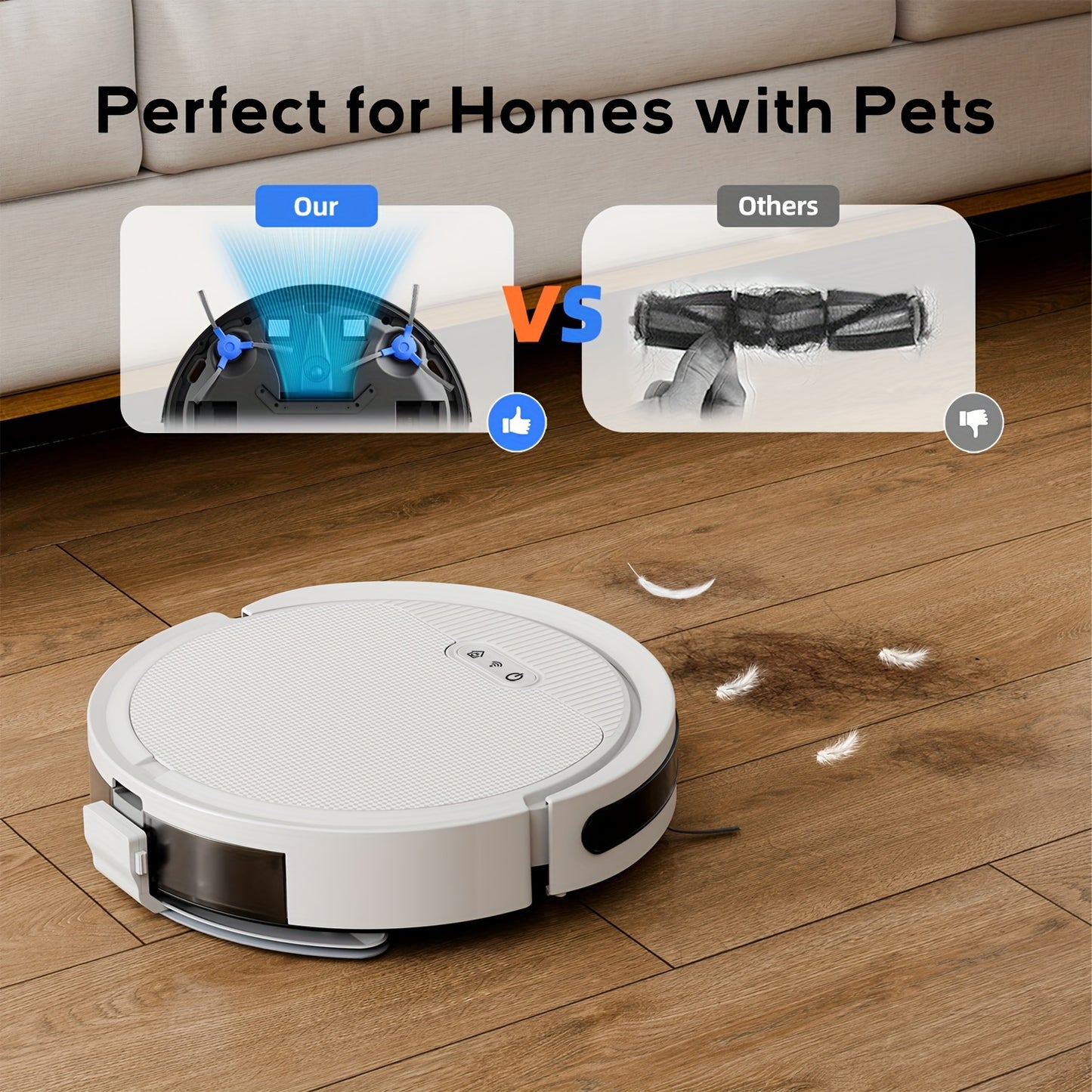Robotic Vacuum Cleaner And Mop Combo, 5000Pa Strong Suction, Multiple Cleaning Modes, 2in 1 Robot Vacuum Cleaner, APP/Remote/Alexa Voice Control, Automatic Self-Charging, Ideal for Pet Hair, Hard Floor And Low-Pile Carpet, Ro