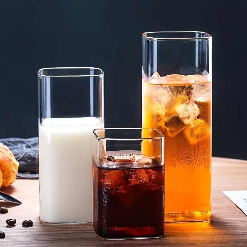 6pc High Borosilicate Glass Tumbler Set, Heat-Resistant, Transparent Multi-Purpose Drinking Glasses for Tea, Beer, Whiskey, Milk, Juice - Square Clear Glassware