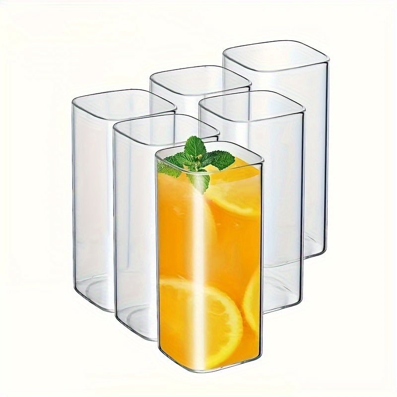 6pc High Borosilicate Glass Tumbler Set, Heat-Resistant, Transparent Multi-Purpose Drinking Glasses for Tea, Beer, Whiskey, Milk, Juice - Square Clear Glassware