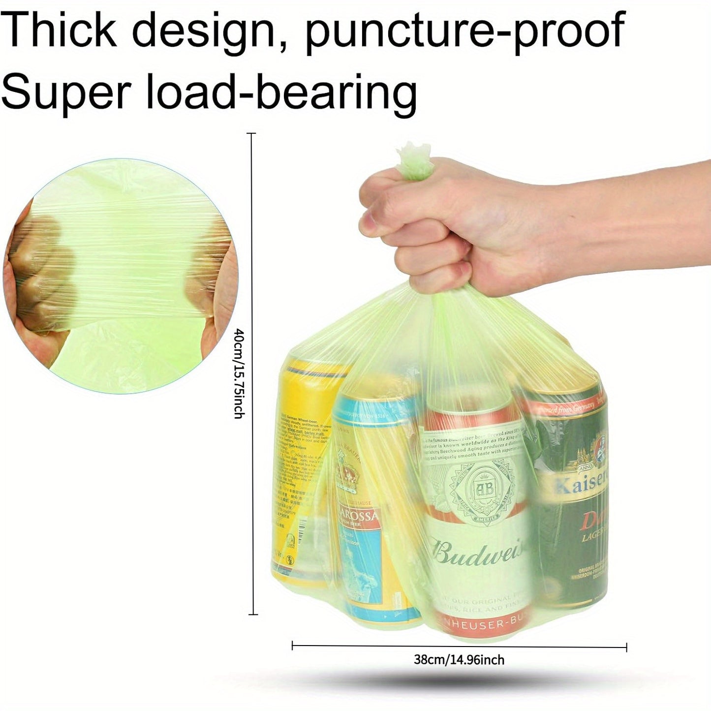 50pcs/2 Rolls, 4-5 Gallon Capacity, Odorless, Extra Thick & Leakproof Green Trash Bags, Heavy-Duty, 20L Household Garbage Bags