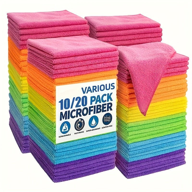 2pcs Options: 20/10pcs Multi-Purpose Microfiber Cleaning Cloths, Reusable & Quick-Dry Towels for Kitchen, Yard, and Commercial Use - Washable Gift Set