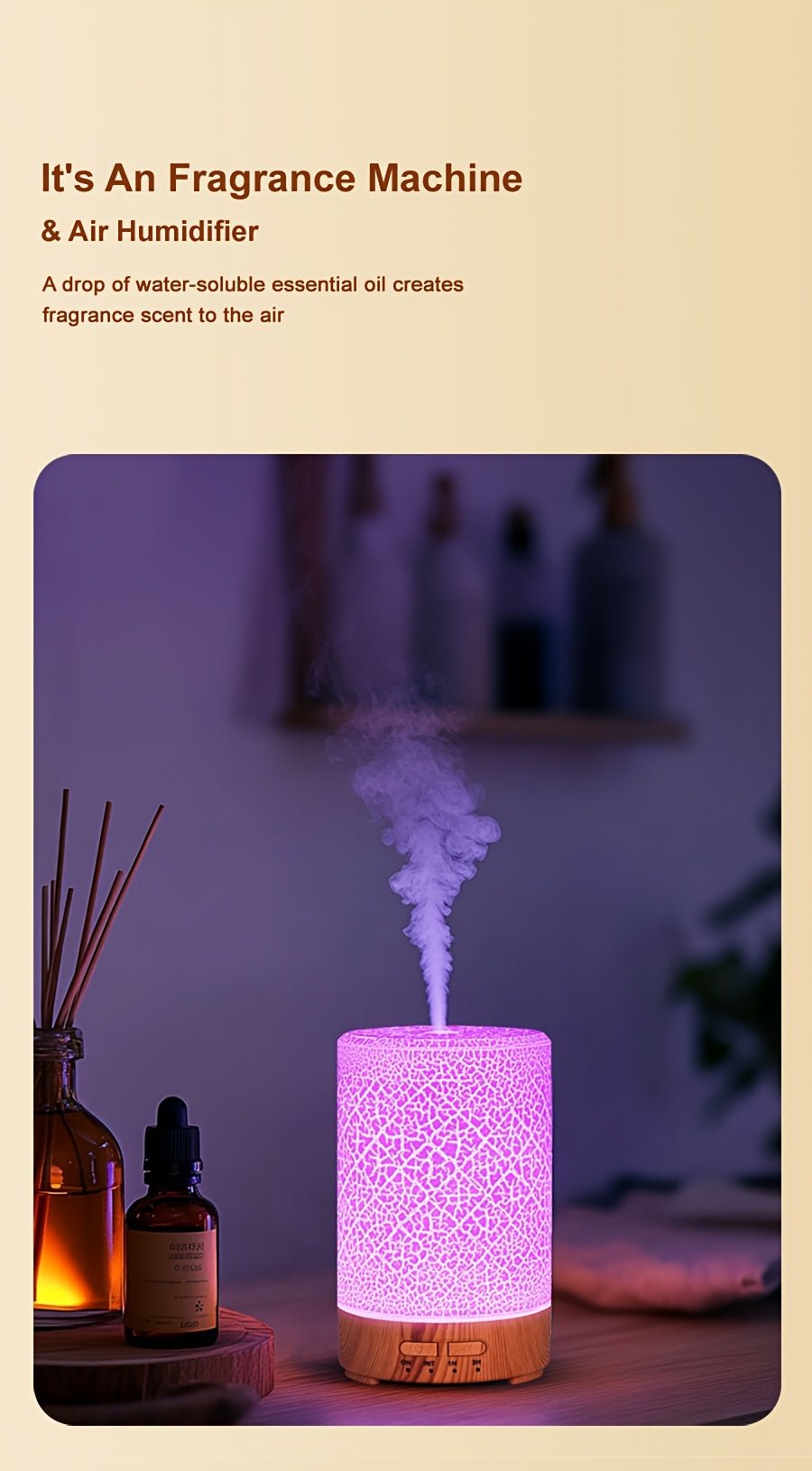 Soundwave technology Essential Oil Diffuser & Air Humidifier with Color-Changing LED Light, Auto Shut-Off, Quiet Operation, 5.07oz Large Tank, Modern Purple///White/Black Design for Home, Office, Bedroom, Living Room - - Devi
