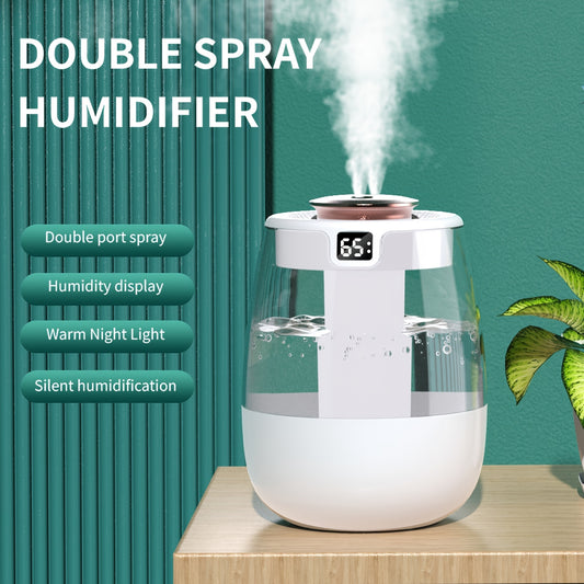 1pc Whisper Quiet Ultrasonic Humidifier with Warm Night Light, Large Capacity USB Portable Tabletop Mist Maker for Bedroom Office, Double Spray, Water Level Display, Key Control, Up to 84.54oz Tank, <10m² Coverage, 10.14oz/h