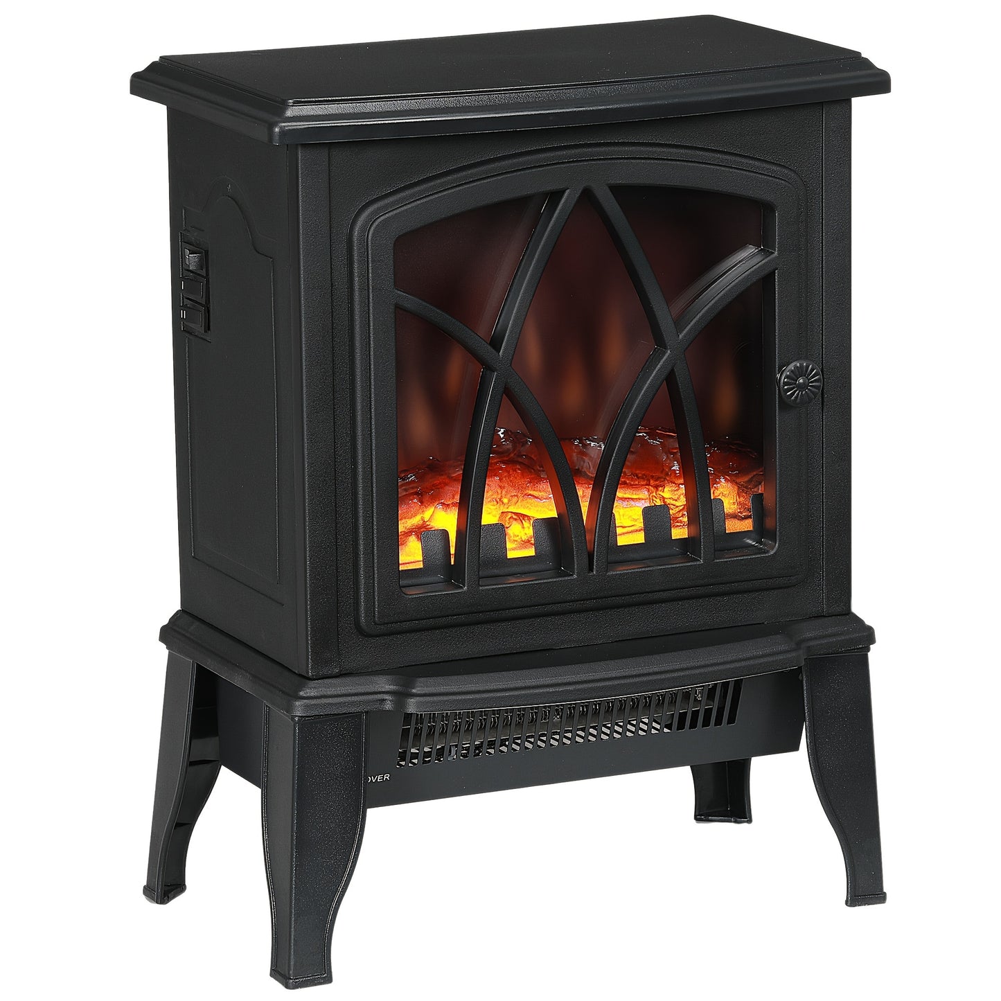 [Realistic Flame] HOMCOM Portable Electric Fireplace - 18" Freestanding Heater with Realistic Flame, Adjustable Power (750W/1500W) and Overheat Protection - Black