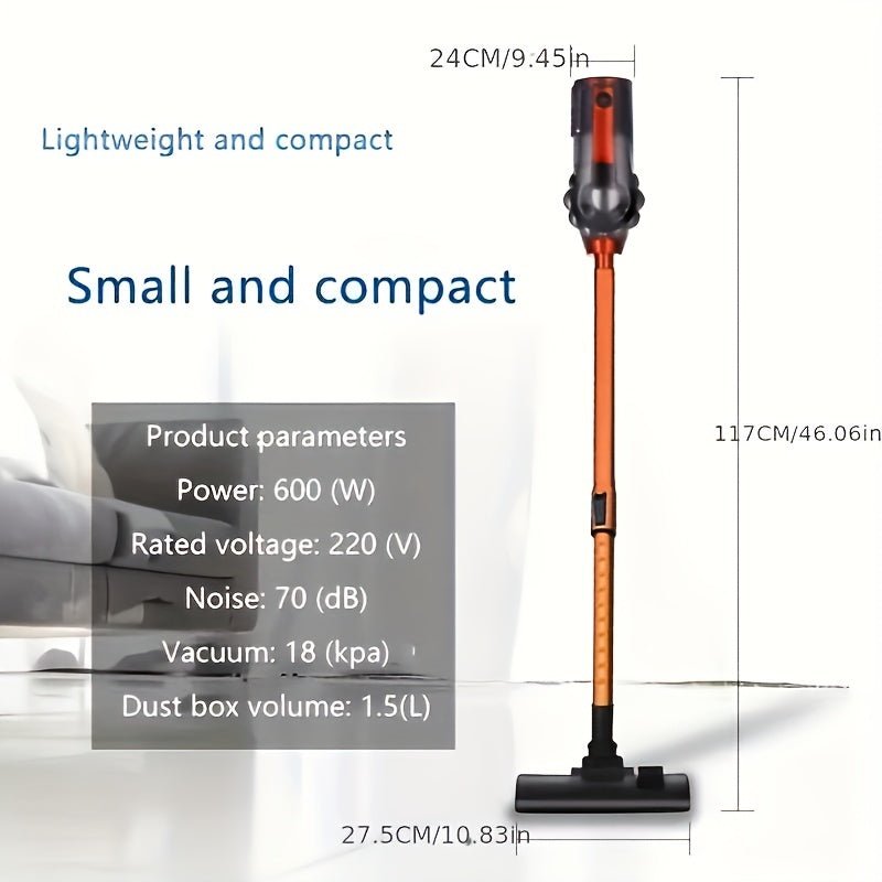 1pc, 110V Vacuum Cleaner 18KPA Wet&Dry 600W High Power Vacuum Cleaner, Portable Household Low Noise Handheld Vacuum For Pet Hair, Hard Floor And Carpet, 4-in-1 Lightweight Handheld Rod Vacuum Cleaner
