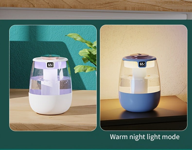 1pc Whisper Quiet Ultrasonic Humidifier with Warm Night Light, Large Capacity USB Portable Tabletop Mist Maker for Bedroom Office, Double Spray, Water Level Display, Key Control, Up to 84.54oz Tank, <10m² Coverage, 10.14oz/h