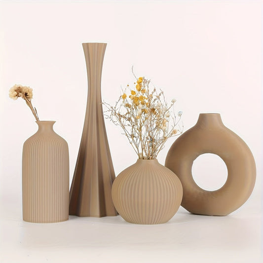 4pcs Bohemian style vase set, round plastic vase, suitable for dry flower bouquets, home and office desktop decoration, suitable for holiday gifts, vases