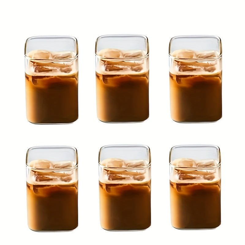 6pc High Borosilicate Glass Tumbler Set, Heat-Resistant, Transparent Multi-Purpose Drinking Glasses for Tea, Beer, Whiskey, Milk, Juice - Square Clear Glassware