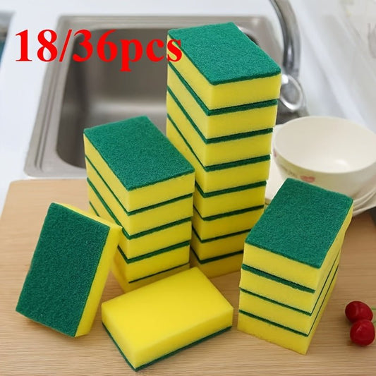 18/36pcs Multi-Purpose Kitchen Cleaning Sponges - High Absorbency, Rust & Oil Removal, Double-Layer Design, Suitable for Utensils, Cookware, and Furniture