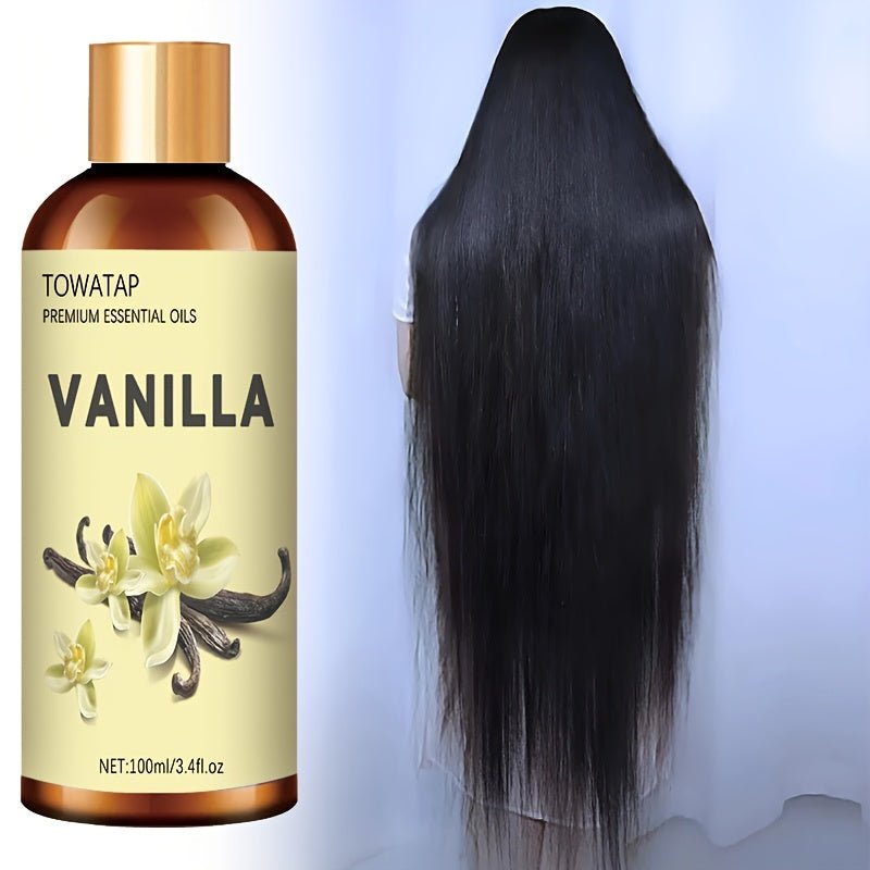 TOWATAP Vanilla Essential Oil 100ml/3.4fl.oz - Plant Extracted Moisturizing & Nourishing Oil for Dry Light Beige, Long-Lasting Fragrance, Suitable for Face & Body, Massage, Shower, Humidifier, Candle Making, All Light Beige T