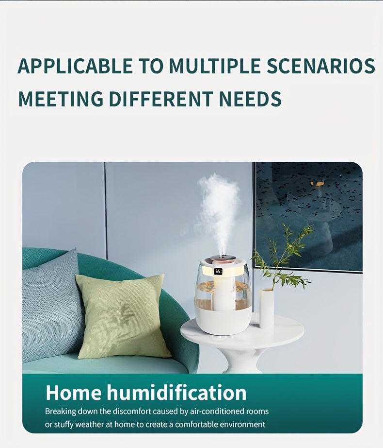 1pc Whisper Quiet Ultrasonic Humidifier with Warm Night Light, Large Capacity USB Portable Tabletop Mist Maker for Bedroom Office, Double Spray, Water Level Display, Key Control, Up to 84.54oz Tank, <10m² Coverage, 10.14oz/h