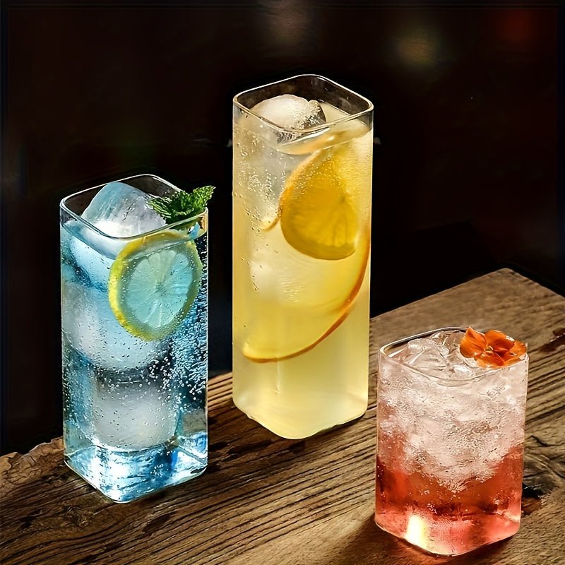 6pcs/4pcs/2pcs Square Drinking Glass Transparent Modern Glassware Cocktail Coffee Juice Beer Mixing Glasses (8.45oz 13.53oz 16.91oz), Best for Christmas