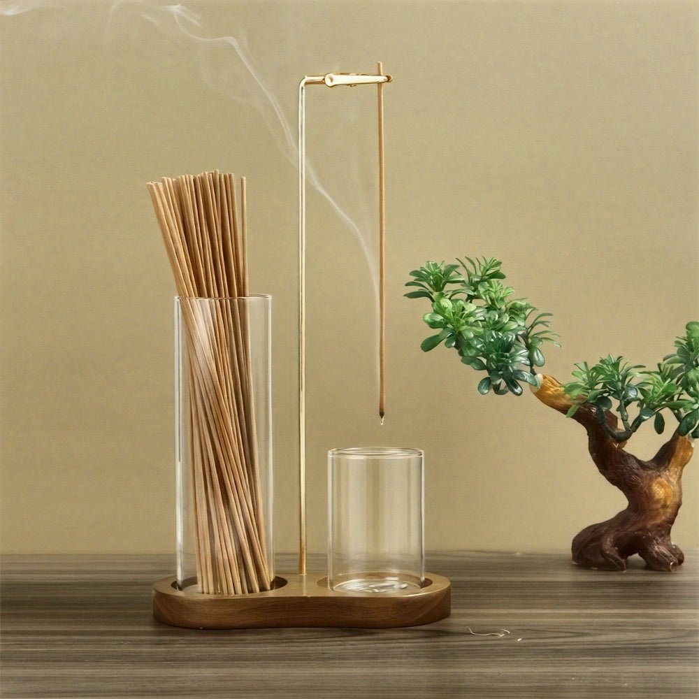 2-in-1 Incense Candle Stand Anti Fly Ash Incense Burner Detachable Glass Ash Plate Incense Candle Storage 2-in-1 Meditation Yoga Incense Furniture Home Ornament (Multi functional Design Creative Gift), Perfect for Thanksgivin