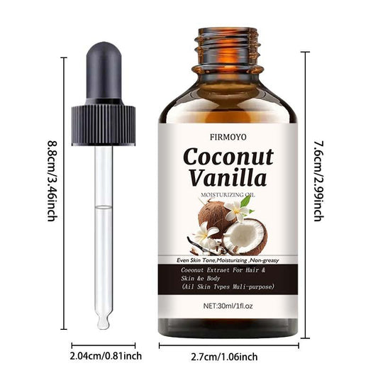 FIRMOYO Coconut & Vanilla Essential Oil - Long-Lasting Tropical Fragrance, Alcohol-Free, Moisturizing for Face, Body, Hair, DIY Candles, Soap Making, Massage - All Light Beige Types, Minimalist Design, Natural Fragrance, 30ml