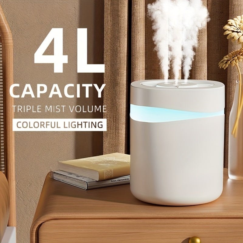 USB-Powered 4L/1.06 Gallon Capacity Humidifier - Summer Cool Mist Spray - Quiet Aroma Diffuser and Humidifier, Three Spray Nozzles - Non-Rechargeable Low-Pressure Humidifier, Multi-Setting Adjustable Mist Outpu