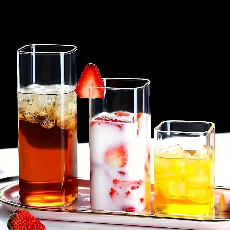 6pc High Borosilicate Glass Tumbler Set, Heat-Resistant, Transparent Multi-Purpose Drinking Glasses for Tea, Beer, Whiskey, Milk, Juice - Square Clear Glassware