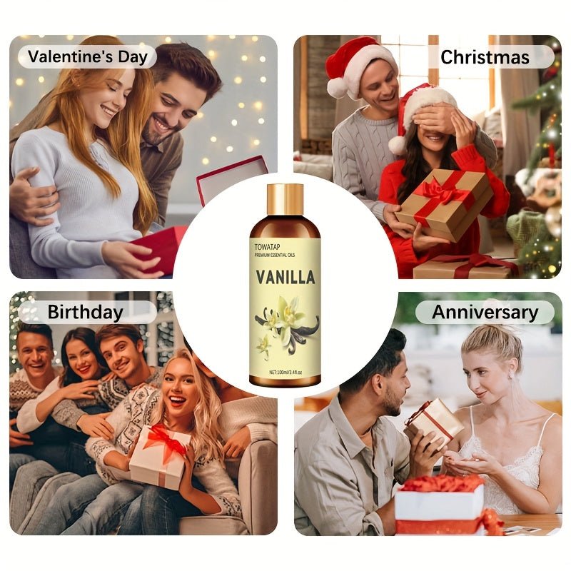TOWATAP Vanilla Essential Oil 100ml/3.4fl.oz - Plant Extracted Moisturizing & Nourishing Oil for Dry Light Beige, Long-Lasting Fragrance, Suitable for Face & Body, Massage, Shower, Humidifier, Candle Making, All Light Beige T