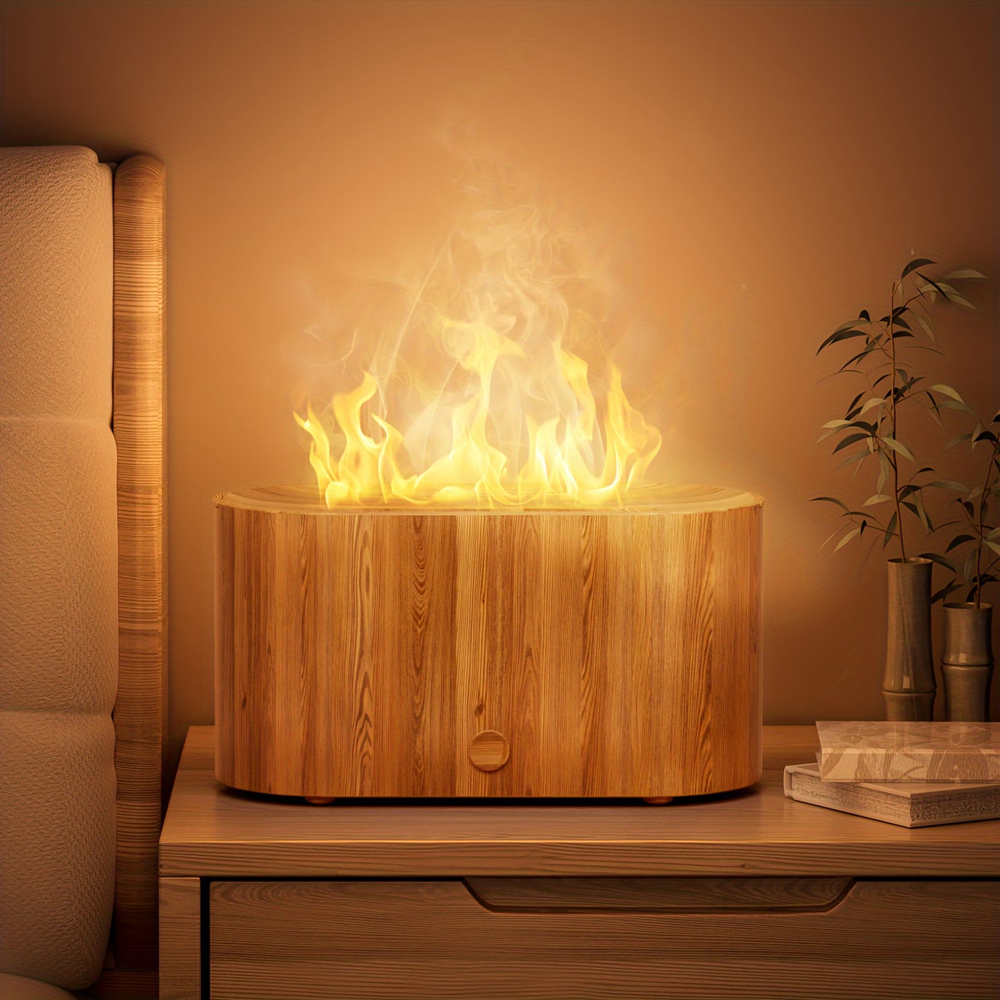 [Aroma Diffuser | Humidifier] 7-color Simulated Flame LED Night Light Humidifier And Aroma Diffuser | Can Add Essential Oils As Air Aroma Diffuser, Suitable For Home, Office, Gift And Environmental Lighting, Bedroom Room Deco