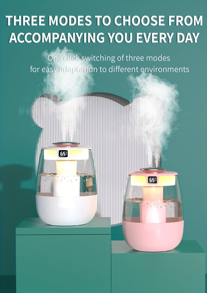 1pc Whisper Quiet Ultrasonic Humidifier with Warm Night Light, Large Capacity USB Portable Tabletop Mist Maker for Bedroom Office, Double Spray, Water Level Display, Key Control, Up to 84.54oz Tank, <10m² Coverage, 10.14oz/h