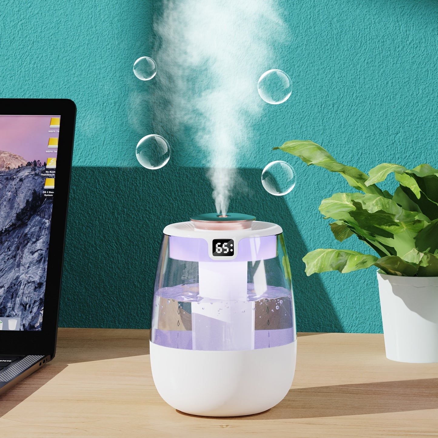 1pc Whisper Quiet Ultrasonic Humidifier with Warm Night Light, Large Capacity USB Portable Tabletop Mist Maker for Bedroom Office, Double Spray, Water Level Display, Key Control, Up to 84.54oz Tank, <10m² Coverage, 10.14oz/h