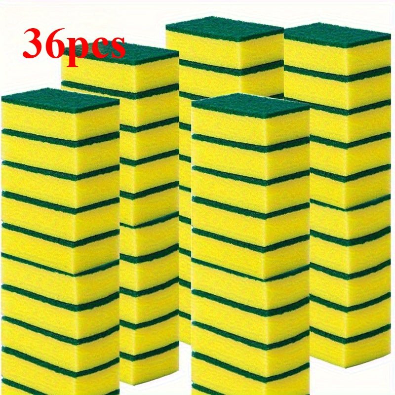 18/36pcs Multi-Purpose Kitchen Cleaning Sponges - High Absorbency, Rust & Oil Removal, Double-Layer Design, Suitable for Utensils, Cookware, and Furniture