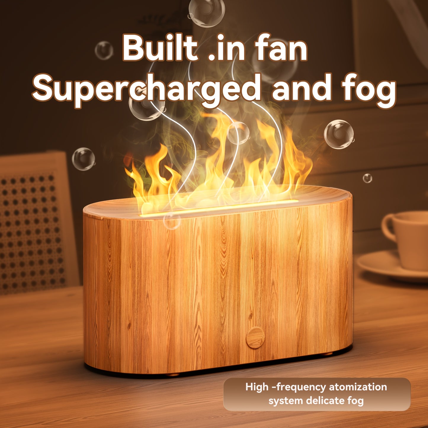 [Aroma Diffuser | Humidifier] 7-color Simulated Flame LED Night Light Humidifier And Aroma Diffuser | Can Add Essential Oils As Air Aroma Diffuser, Suitable For Home, Office, Gift And Environmental Lighting, Bedroom Room Deco