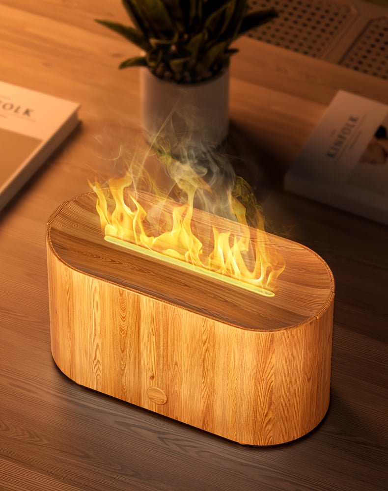 [Aroma Diffuser | Humidifier] 7-color Simulated Flame LED Night Light Humidifier And Aroma Diffuser | Can Add Essential Oils As Air Aroma Diffuser, Suitable For Home, Office, Gift And Environmental Lighting, Bedroom Room Deco
