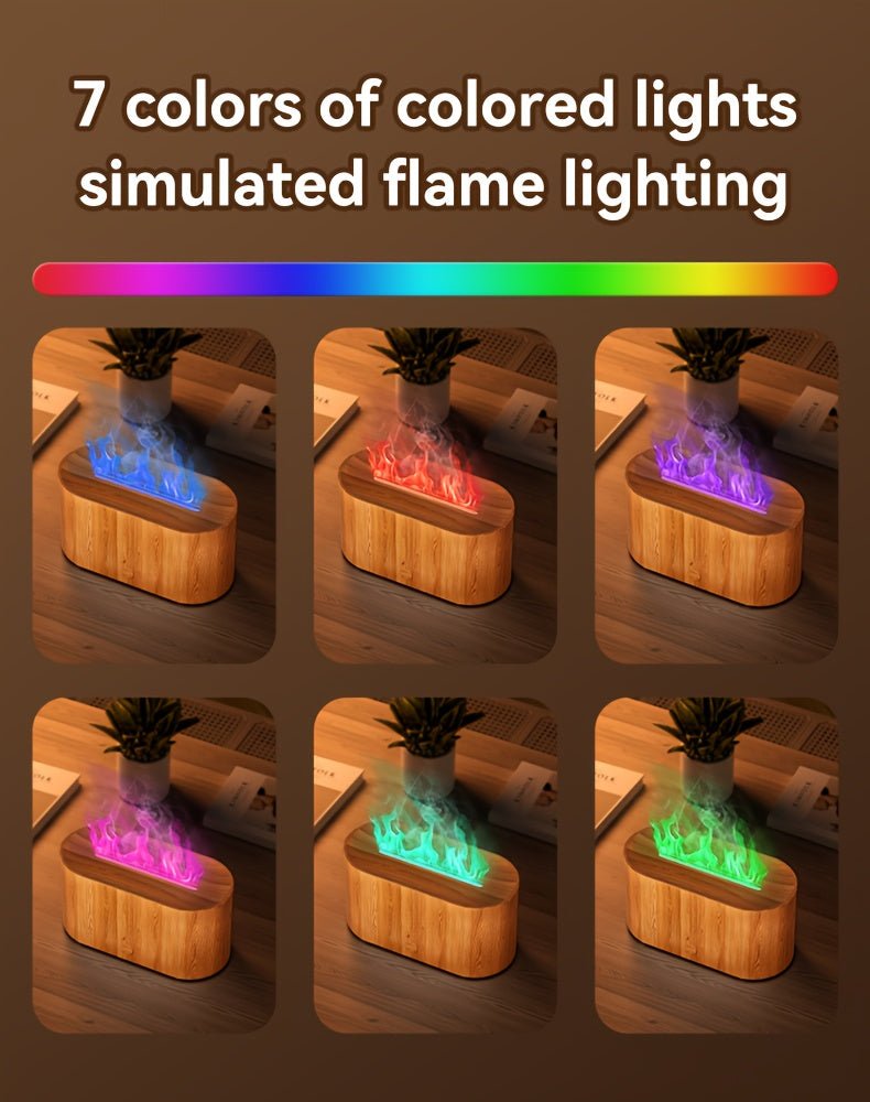 [Aroma Diffuser | Humidifier] 7-color Simulated Flame LED Night Light Humidifier And Aroma Diffuser | Can Add Essential Oils As Air Aroma Diffuser, Suitable For Home, Office, Gift And Environmental Lighting, Bedroom Room Deco