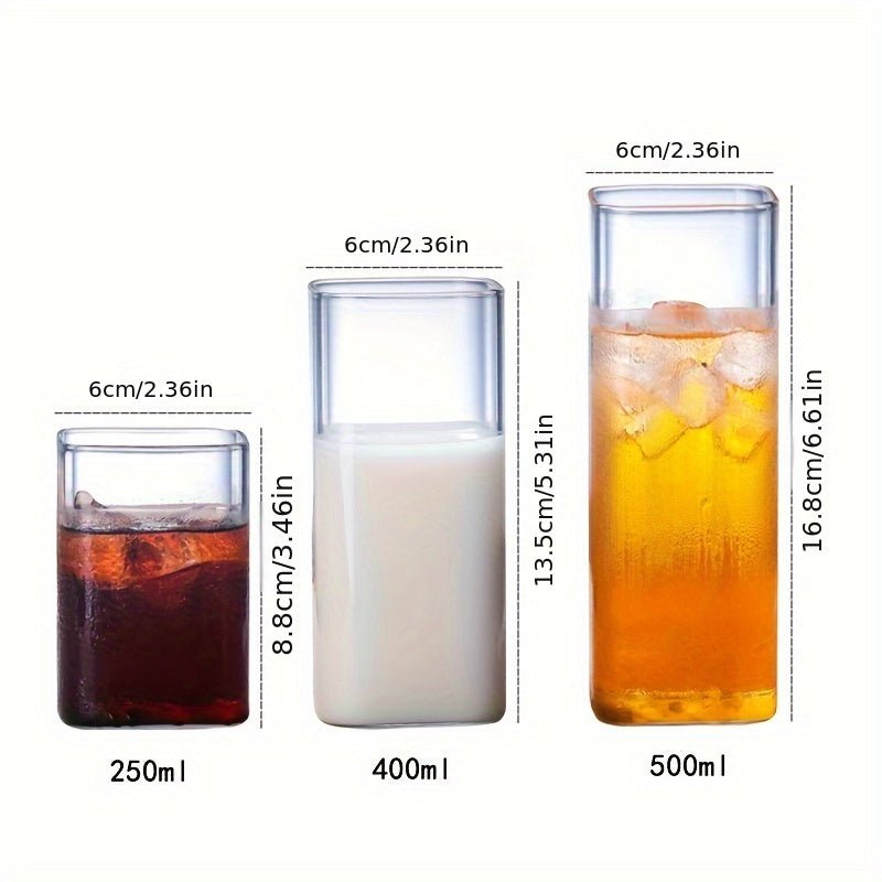 6pc High Borosilicate Glass Tumbler Set, Heat-Resistant, Transparent Multi-Purpose Drinking Glasses for Tea, Beer, Whiskey, Milk, Juice - Square Clear Glassware
