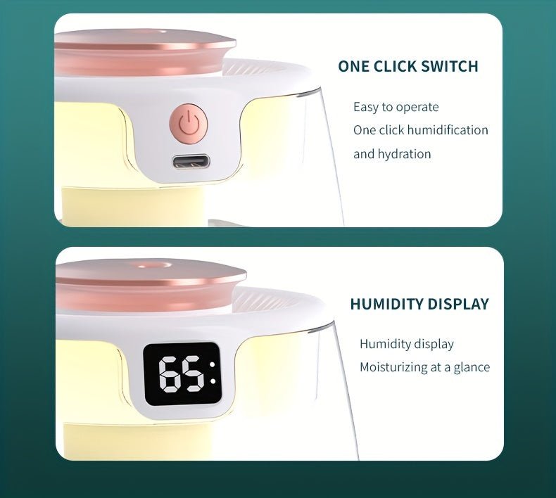 1pc Whisper Quiet Ultrasonic Humidifier with Warm Night Light, Large Capacity USB Portable Tabletop Mist Maker for Bedroom Office, Double Spray, Water Level Display, Key Control, Up to 84.54oz Tank, <10m² Coverage, 10.14oz/h