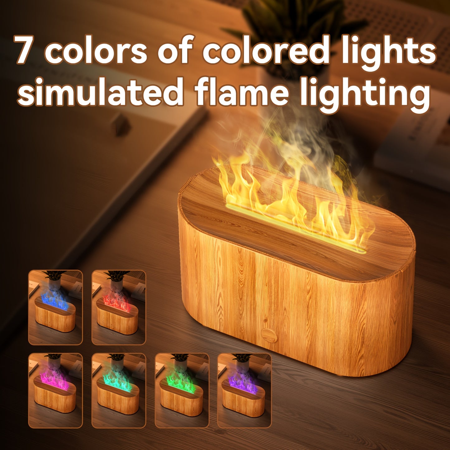 [Aroma Diffuser | Humidifier] 7-color Simulated Flame LED Night Light Humidifier And Aroma Diffuser | Can Add Essential Oils As Air Aroma Diffuser, Suitable For Home, Office, Gift And Environmental Lighting, Bedroom Room Deco