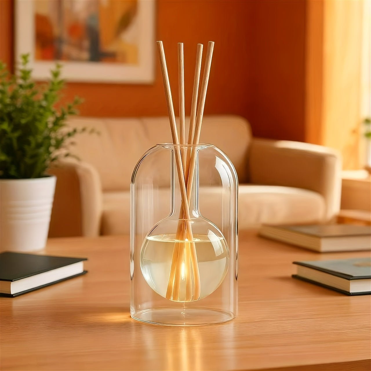 1 Elegant Portable Essential Oil Diffuser & Decorative Container - Battery-Free, No Power Required, Safe for Pets &, Spherical/Bottle-Shaped Diffuser with Vertical Lines, Home/Office/Bedroom Diffuser for (Oil Not Included), D