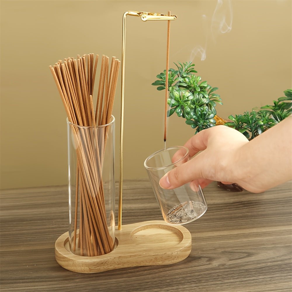 2-in-1 Incense Candle Stand Anti Fly Ash Incense Burner Detachable Glass Ash Plate Incense Candle Storage 2-in-1 Meditation Yoga Incense Furniture Home Ornament (Multi functional Design Creative Gift), Perfect for Thanksgivin
