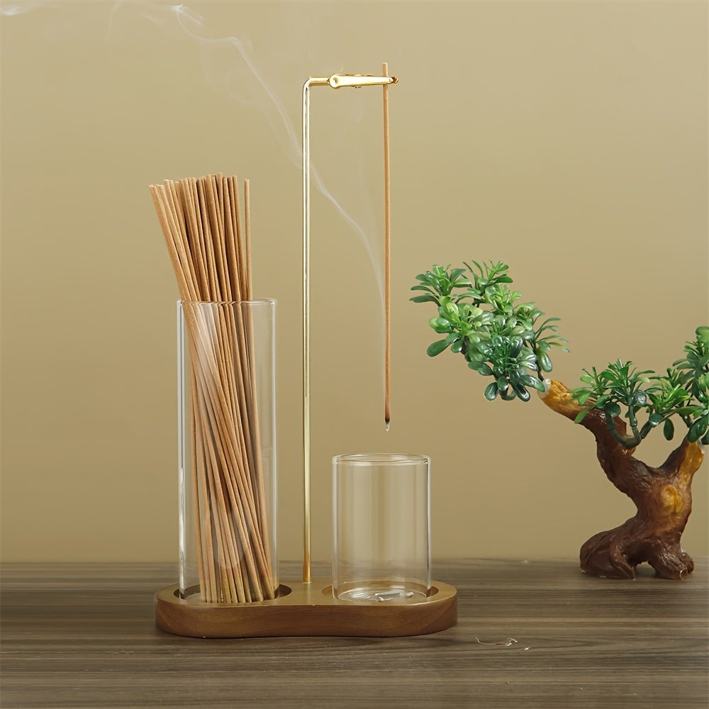 2-in-1 Incense Candle Stand Anti Fly Ash Incense Burner Detachable Glass Ash Plate Incense Candle Storage 2-in-1 Meditation Yoga Incense Furniture Home Ornament (Multi functional Design Creative Gift), Perfect for Thanksgivin