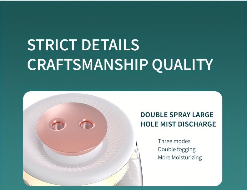 1pc Whisper Quiet Ultrasonic Humidifier with Warm Night Light, Large Capacity USB Portable Tabletop Mist Maker for Bedroom Office, Double Spray, Water Level Display, Key Control, Up to 84.54oz Tank, <10m² Coverage, 10.14oz/h