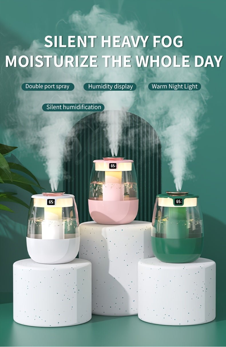 1pc Whisper Quiet Ultrasonic Humidifier with Warm Night Light, Large Capacity USB Portable Tabletop Mist Maker for Bedroom Office, Double Spray, Water Level Display, Key Control, Up to 84.54oz Tank, <10m² Coverage, 10.14oz/h