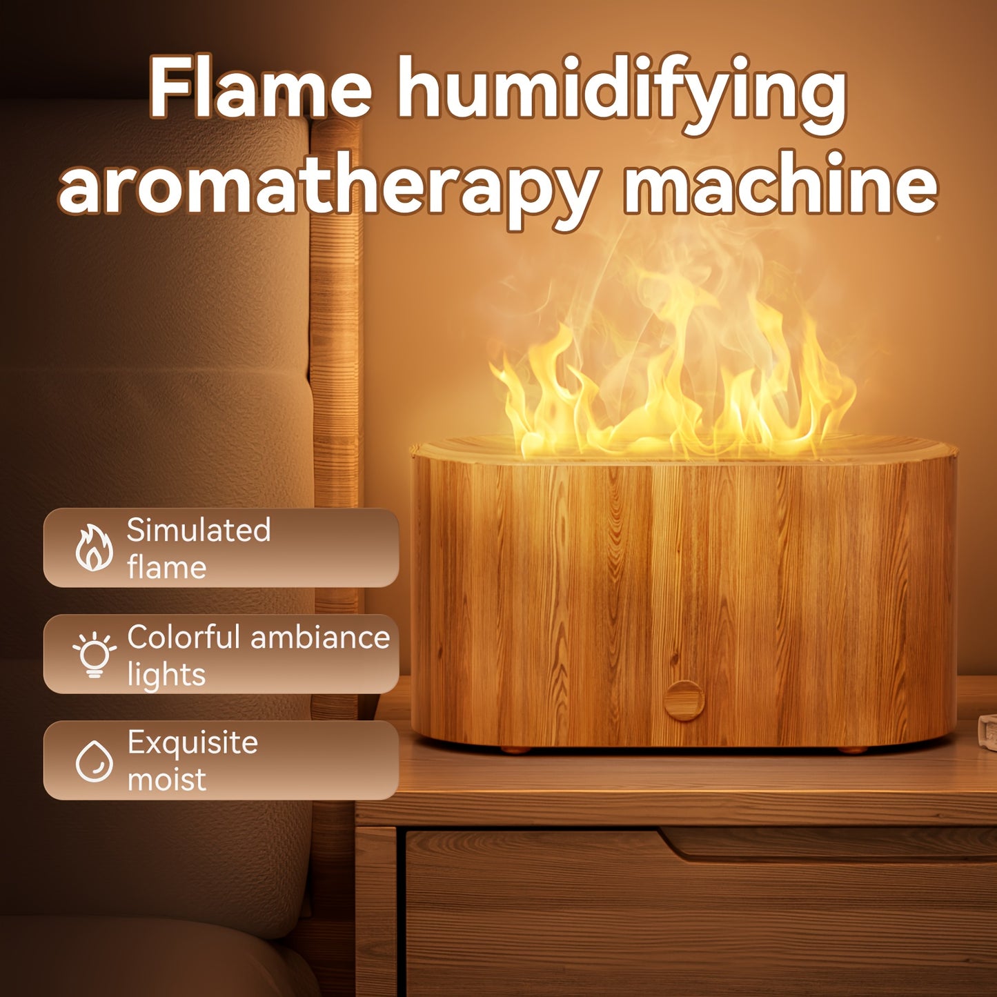 [Aroma Diffuser | Humidifier] 7-color Simulated Flame LED Night Light Humidifier And Aroma Diffuser | Can Add Essential Oils As Air Aroma Diffuser, Suitable For Home, Office, Gift And Environmental Lighting, Bedroom Room Deco