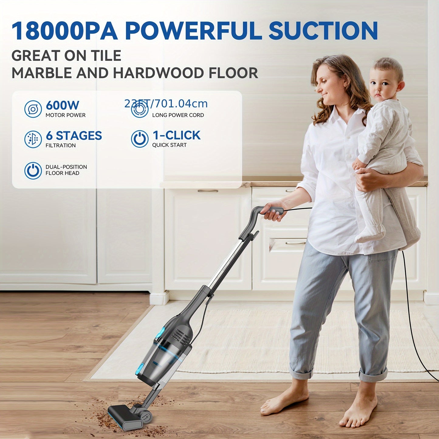 [2025 Bestseller]R6X Wired Handheld Vacuum Cleaner, High Suction Power, Ultra Quiet, High-Powered, Compact And Portable, Multi-Functional For Removing Dust Mites, Pet Hair, Car Interiors, Hard Floors, And More