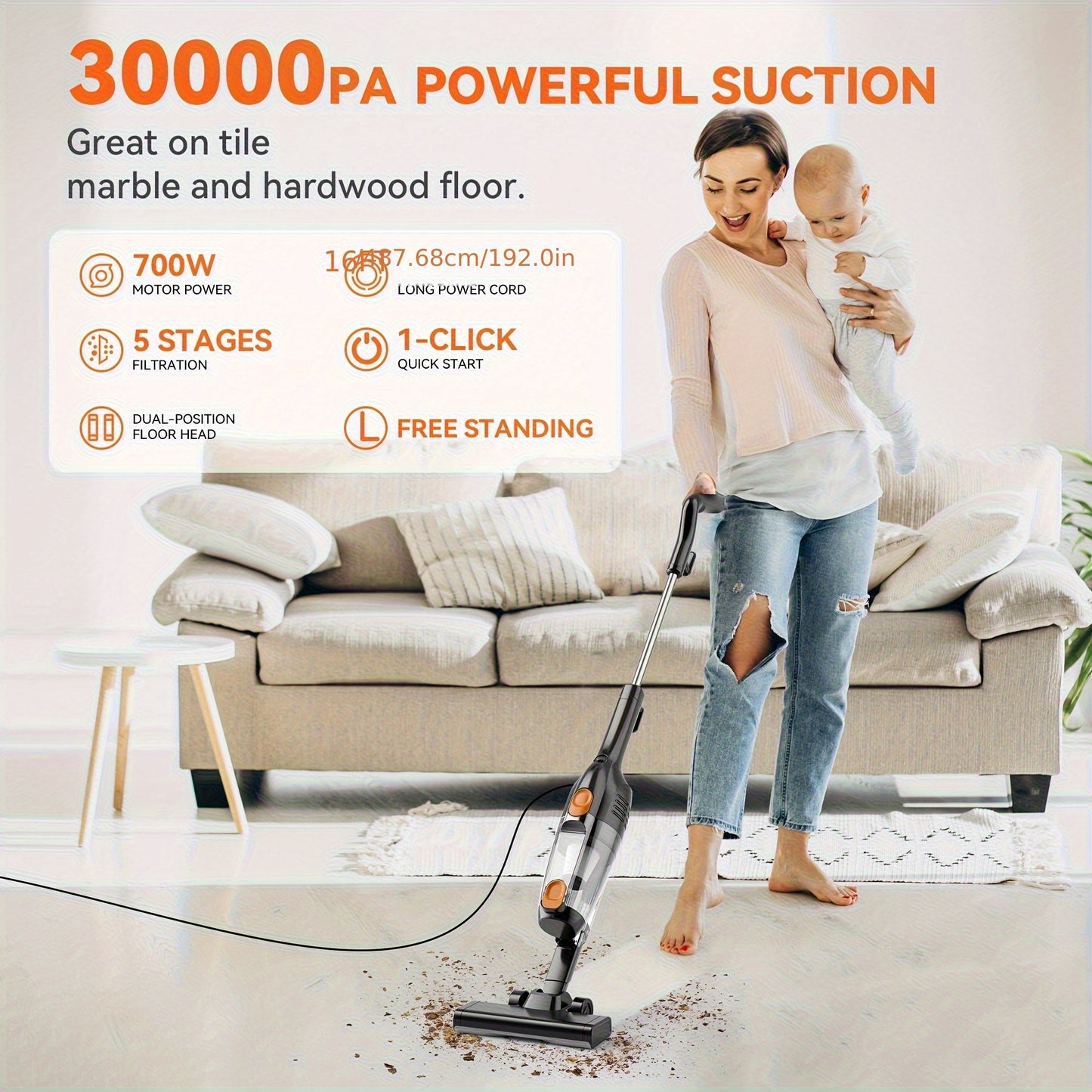[2025 Bestseller]R6X Wired Handheld Vacuum Cleaner, High Suction Power, Ultra Quiet, High-Powered, Compact And Portable, Multi-Functional For Removing Dust Mites, Pet Hair, Car Interiors, Hard Floors, And More